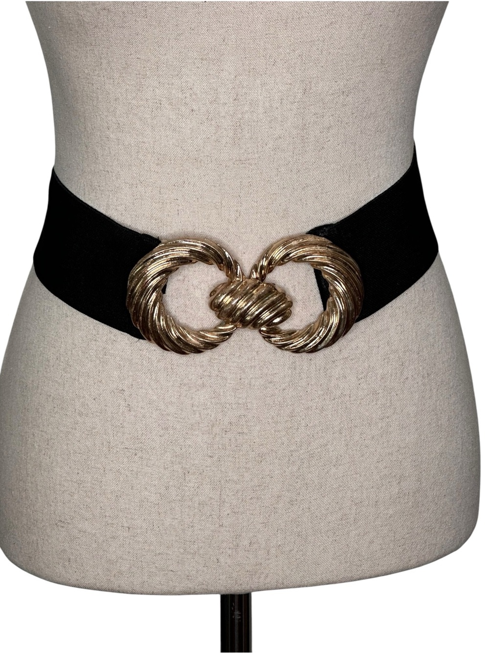 Zara Black Elastic Waist Belt with Gold Twisted Buckle. Rave. Nightclub. Evening